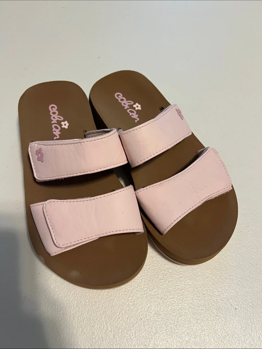 Cobian Pink Double-Strap Kids Slide Sandals